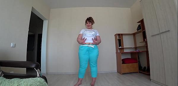  Lesbian with strapon fucks BBW, her juicy PAWG shaking doggy style. Homemade fetish POV.